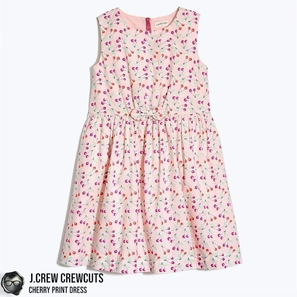 J.CREW CREWCUTS GIRLS’ CHERRY-PRINT DRESS SIZE 16 XXL IN PINK